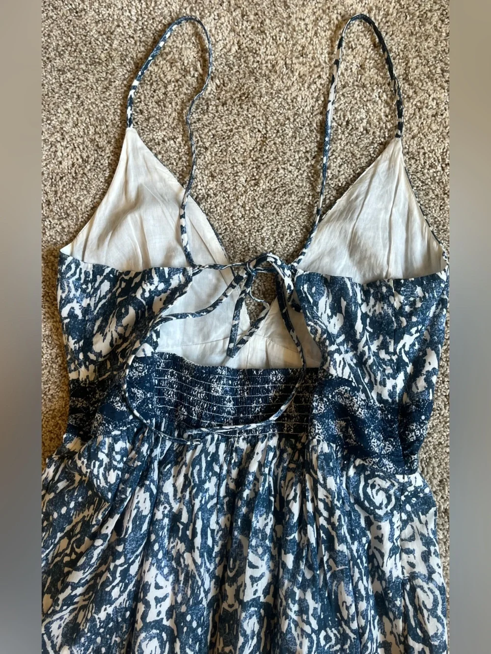 Abercrombie & Fitch Bra-Free Tiered Flowey Tie Back Maxi Dress Blue&white